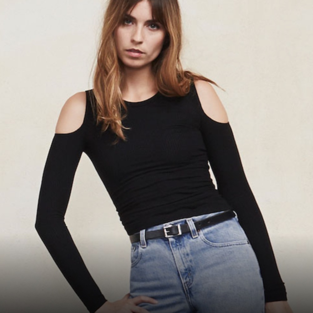 REFORMATION Open Cold Shoulder Long Sleeve Top